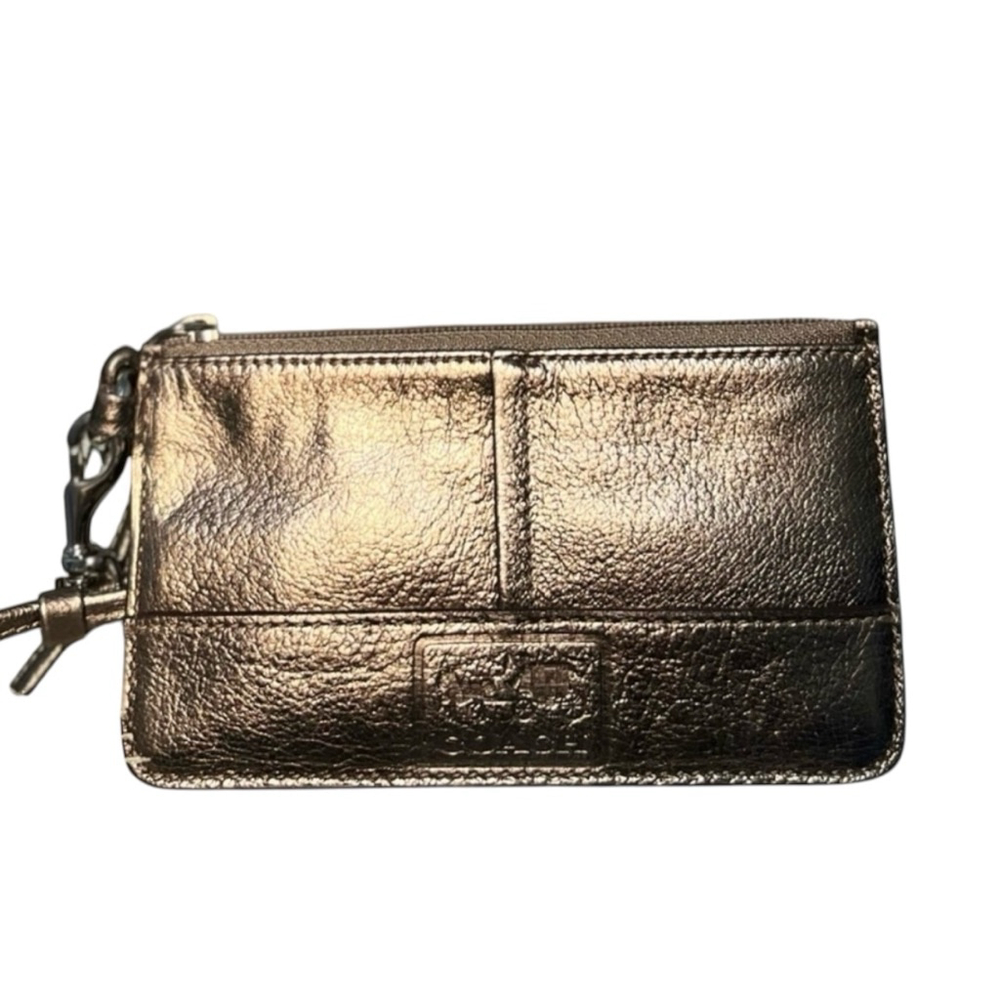 Vintage Coach Metallic Gold Shimmer Wristlet with Silky Green Interior EUC